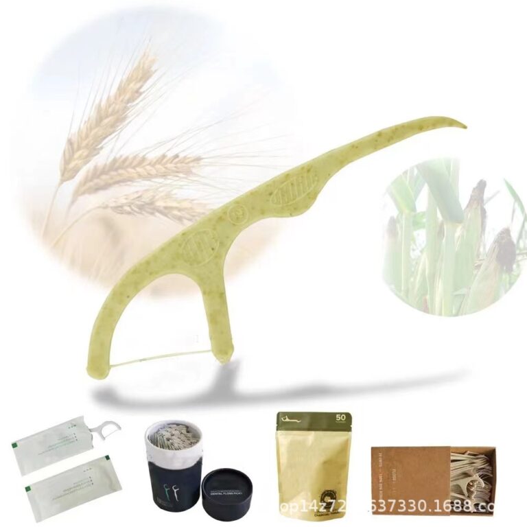 Biodegradable wheat straw dental floss picks with bamboo charcoal PLA eco-friendly flossers
