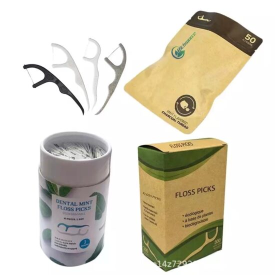Biodegradable wheat straw dental floss picks with bamboo charcoal PLA eco-friendly flossers