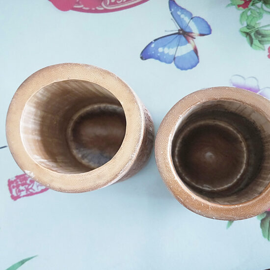 Hand-polished bamboo cup with engraved carving – multi-use pen holder or souvenir