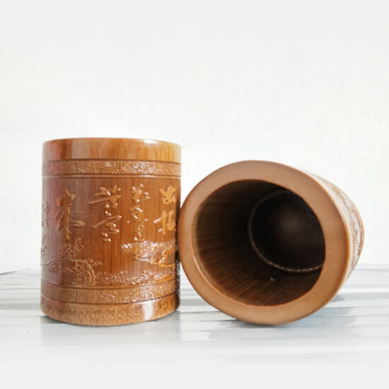 Hand-polished bamboo cup with engraved carving – multi-use pen holder or souvenir