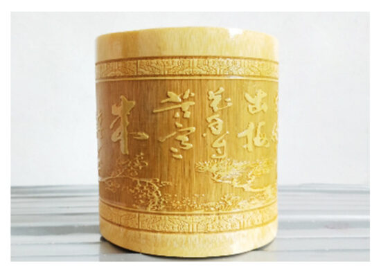 Hand-polished bamboo cup with engraved carving – multi-use pen holder or souvenir