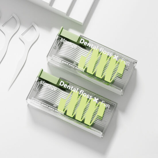 Press-type dental floss pick dispenser with disposable floss sticks for travel use