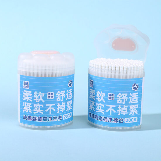 Blinds-shaped disposable double cotton swabs with wooden sticks for cosmetic and hygiene use