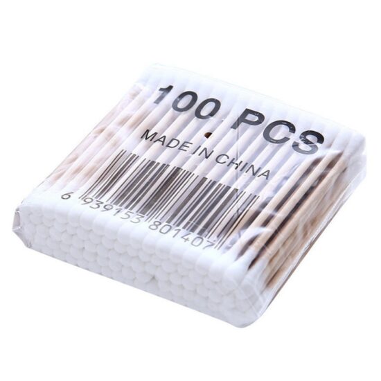 Sterile double-ended cotton swabs with wooden sticks and large tips for baby care and makeup removal