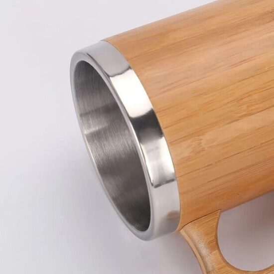 Stainless steel insulated tea mug with bamboo sleeve and handle – eco-friendly business gift

