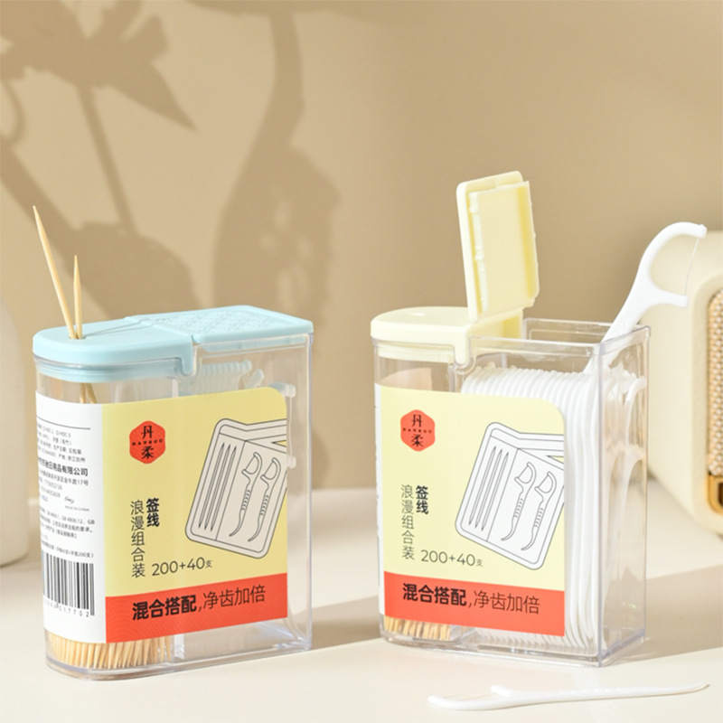 Stylish disposable toothpick and floss picks combo in a home-use storage bottle
