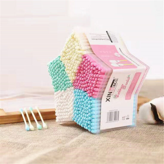 Colorful star-shaped bamboo cotton swabs for makeup and ear cleaning
