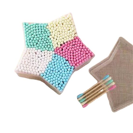 Colorful star-shaped bamboo cotton swabs for makeup and ear cleaning