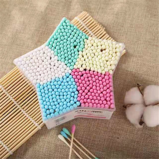 Colorful star-shaped bamboo cotton swabs for makeup and ear cleaning