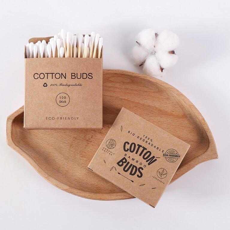 Eco-friendly bamboo cotton swabs in kraft paper box – 100pcs and 200pcs pack