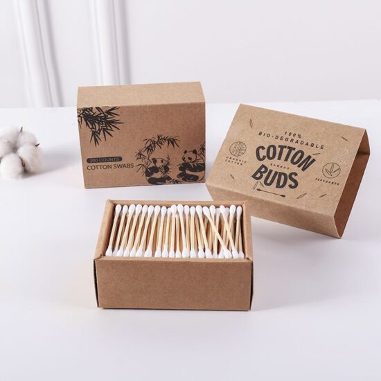 Eco-friendly bamboo cotton swabs in kraft paper box – 100pcs and 200pcs pack