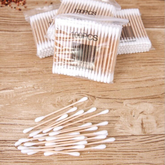 Double-ended bamboo cotton swabs for ear cleaning and makeup use, bulk pack

