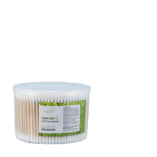 500pcs bamboo stick cotton swabs in round tub for daily cleaning and hygiene