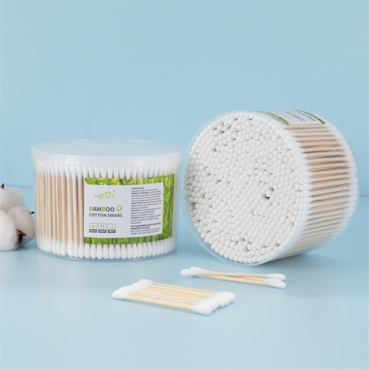 500pcs bamboo stick cotton swabs in round tub for daily cleaning and hygiene