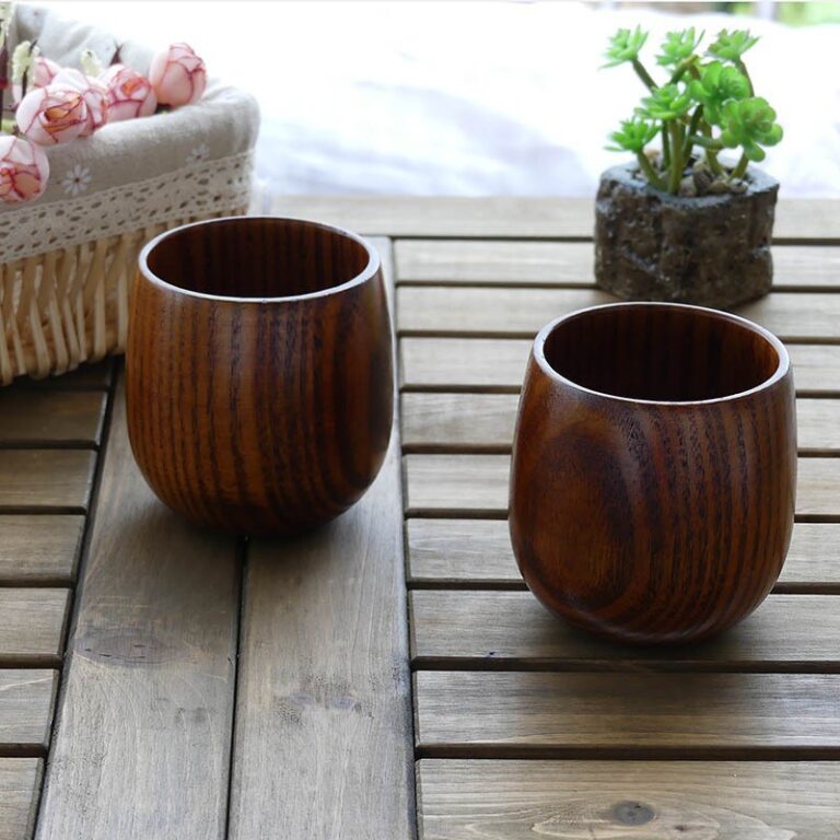Zakka wooden kids’ tea cup with large belly design – customizable and carbonized