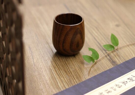 Zakka wooden kids’ tea cup with large belly design – customizable and carbonized